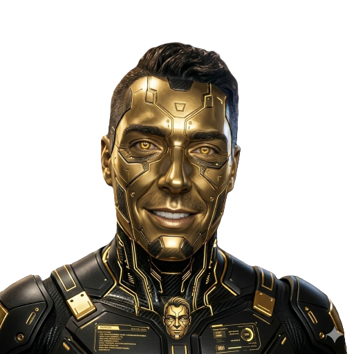 Sci-fi AI Agent in black and gold armor